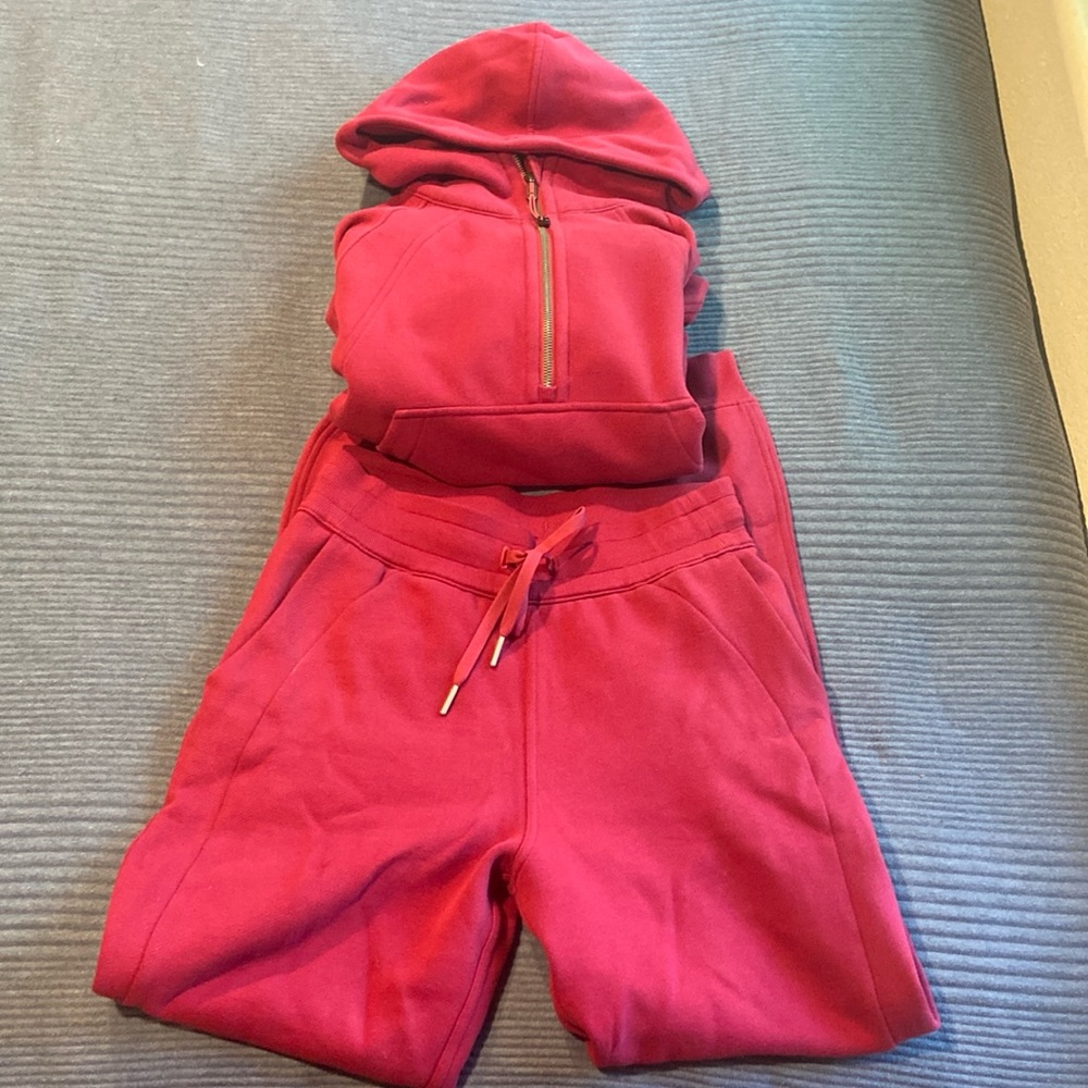 Lululemon Scuba Set Pomegranate: Oversized 1/2 Zip XS/S and Joggers 4